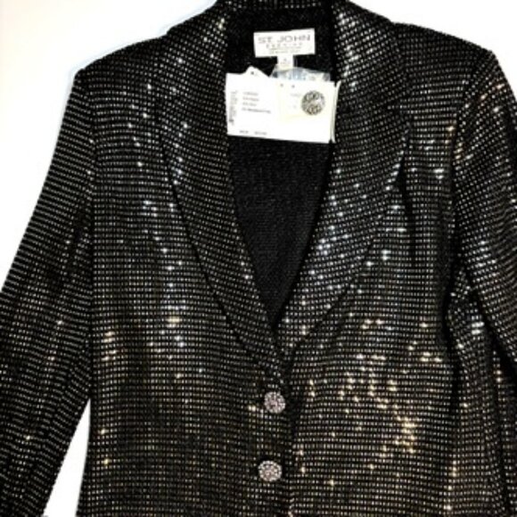 NWT St. John Evening 4-Piece Black Sequin Suit– Jacket, Pants, Skirt, Insert - Picture 1 of 9